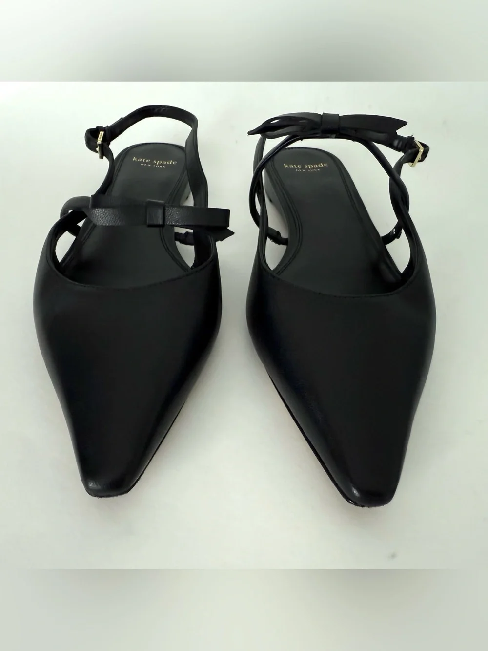 Kate Spade Carolina Flat Slingback Black Leather Pointed Toe Mary Jane Bow